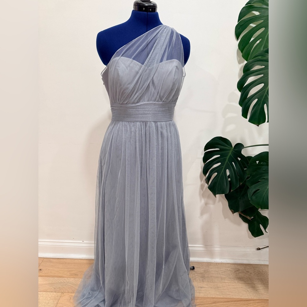 After Six One-Shoulder Tulle Dress in Soft Gray